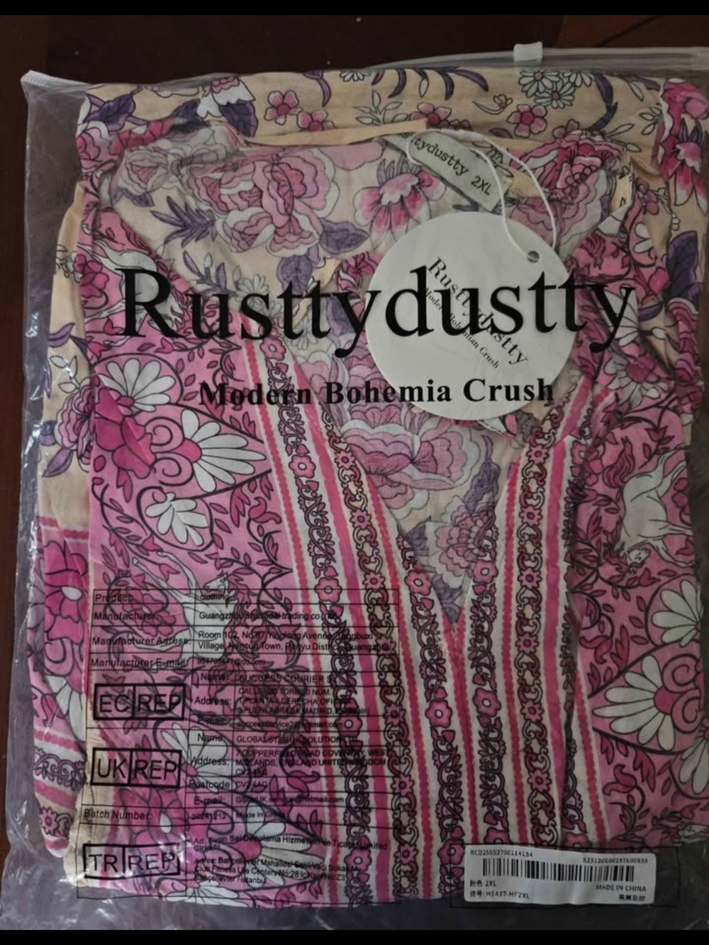 Bohemian Floral Flutter Sleeve Dress in Pink and Cream - Rusttydustty 2XL